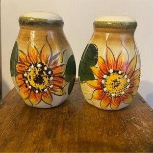 Sunflower Ceramic Shakers with Yellow and Green Accents